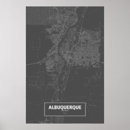 Poster Albuquerque, Nouveau-Mexique (blanc sur noir)