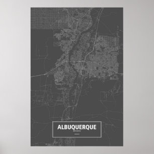 Poster Albuquerque, Nouveau-Mexique (blanc sur noir)