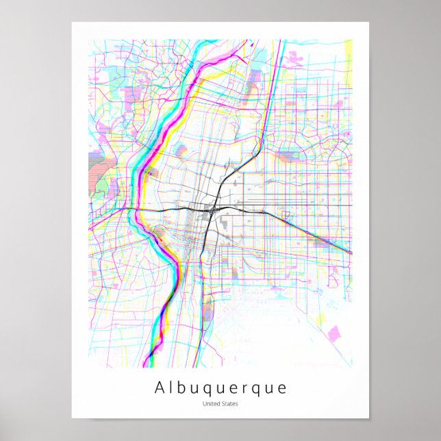 Poster Albuquerque Nouveau-Mexique Carte Abstraite simple (Devant)