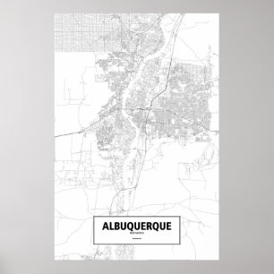 Poster Albuquerque, Nouveau-Mexique (noir sur blanc)