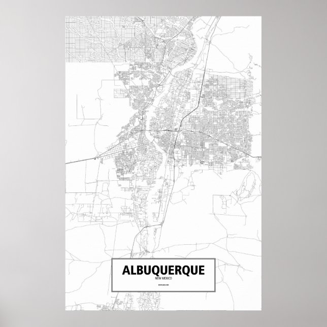 Poster Albuquerque, Nouveau-Mexique (noir sur blanc) (Devant)