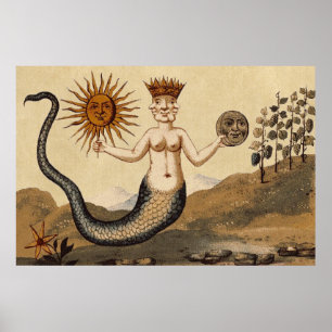 Poster Alchimie symbolique avec le soleil et la lune Sepi
