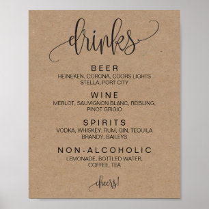 Poster Alcool Cocktail Bar Boissons Signal Mariage modifi