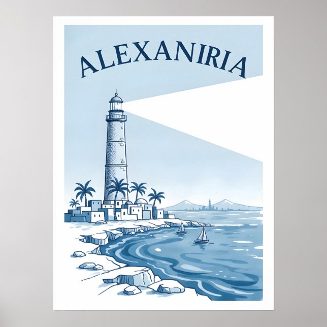 Poster Alexandria Lighthouse Coastal Scene Travel (Devant)
