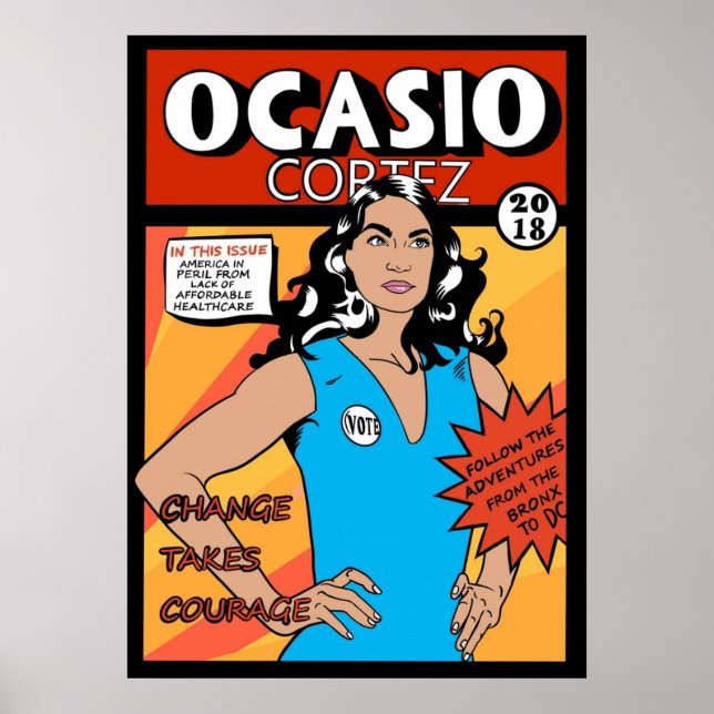 Poster Alexandria Ocasio Cortez Bande dessinée (Devant)