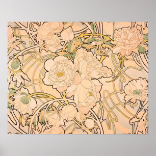 Poster Alfonse Mucha Art Nouveau Peonies