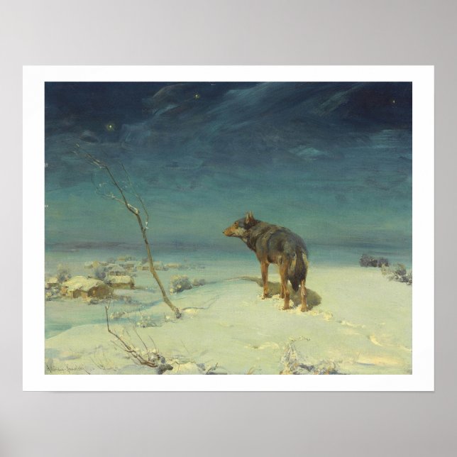 Poster Alfred Kowalski Loup solitaire dans peinture à l'h (Devant)