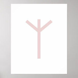 Poster Algiz géométrique rose (Protection) Rune viking
