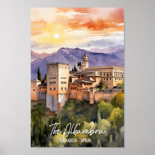 Poster Alhambra Espagne Lieu de voyage célèbre