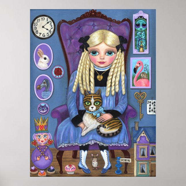 Poster Alice à Wonderland & Dinah Cat Cute Fairy Tale (Devant)