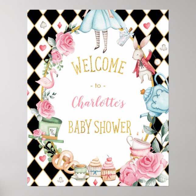 Poster Alice au pays des merveilles Baby shower de Tea Pa (Devant)