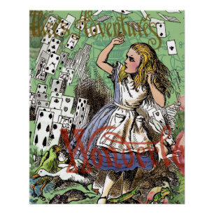 Poster alice aventure cartes merveille pays chapeau lapin