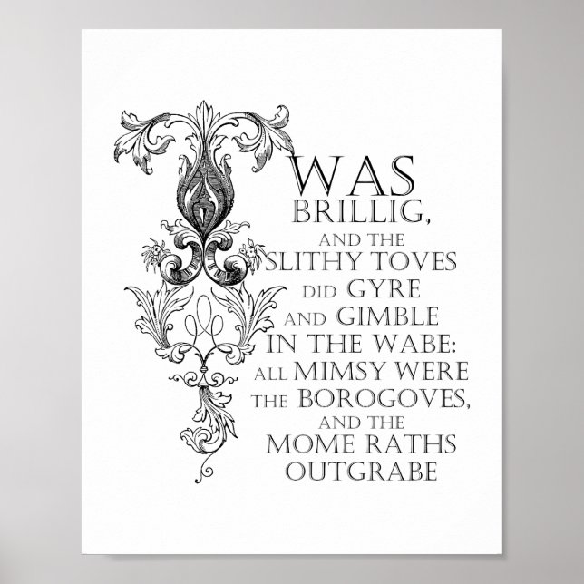 Poster Alice In Wonderland Jabberwocky Poem Poem Panneau (Devant)