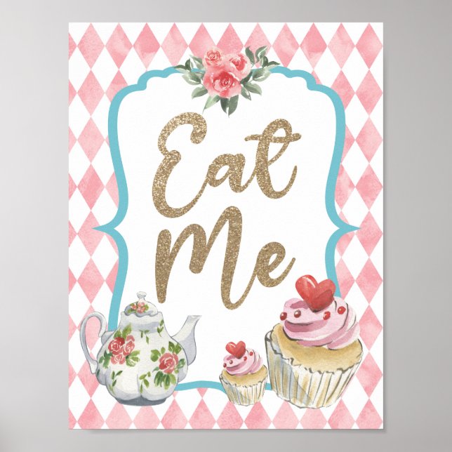 Poster Alice in Wonderland Party Mangez-moi Buffet Signet (Devant)