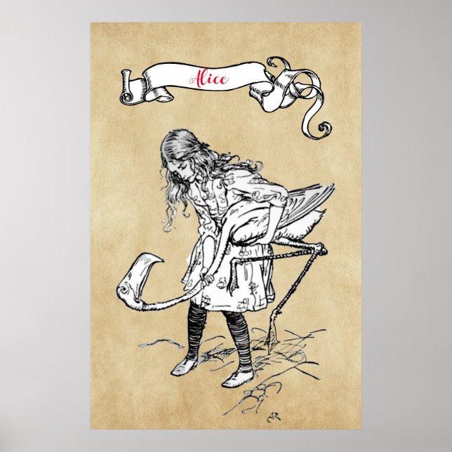 Poster Alice jouant au croquet avec flamant (Devant)