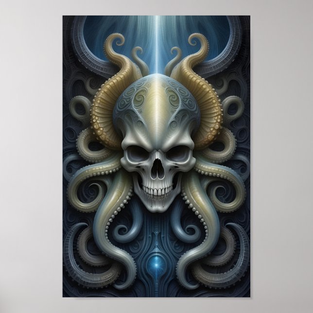 Poster Alien Crâne Octopus - 001 - Art Imaginaire (Devant)