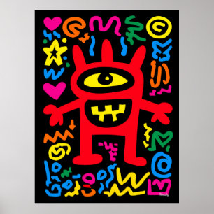 Poster Alien Cyclope Rouge – Art Pop Néon Drôle de Monstr