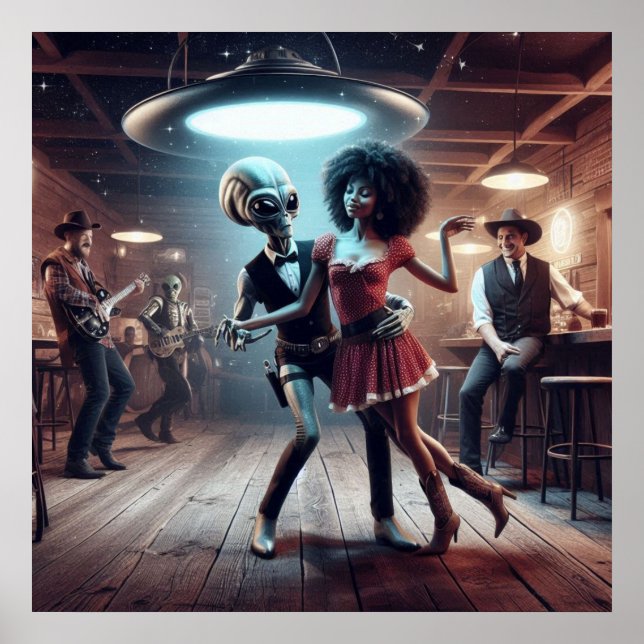 Poster Alien de l'espace, Cowgirl, Cowboys à regarder ~ (Devant)