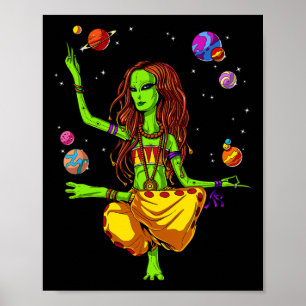 Poster Alien de l'espace Hippie Yoga Zen Méditation Psych