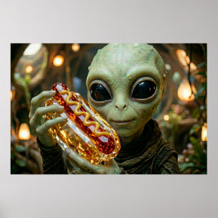 Poster Alien Extraterrestre avec Hotdog Cristallin