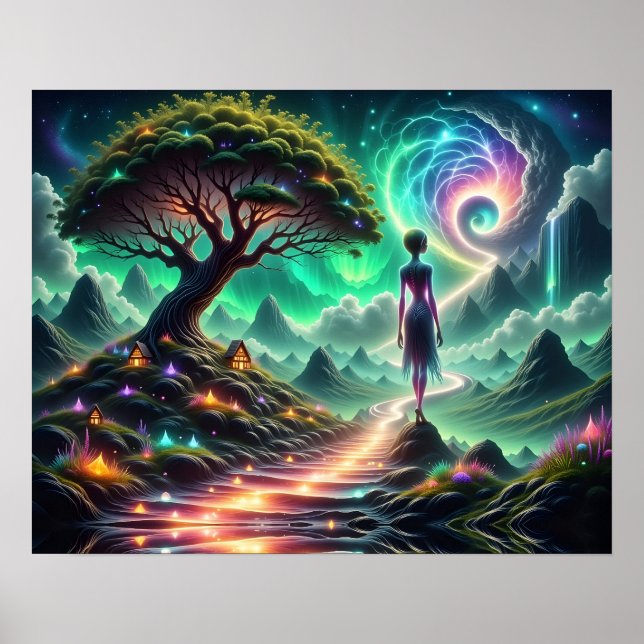 Poster Alien féminin marchant à travers un jardin alien s (Devant)