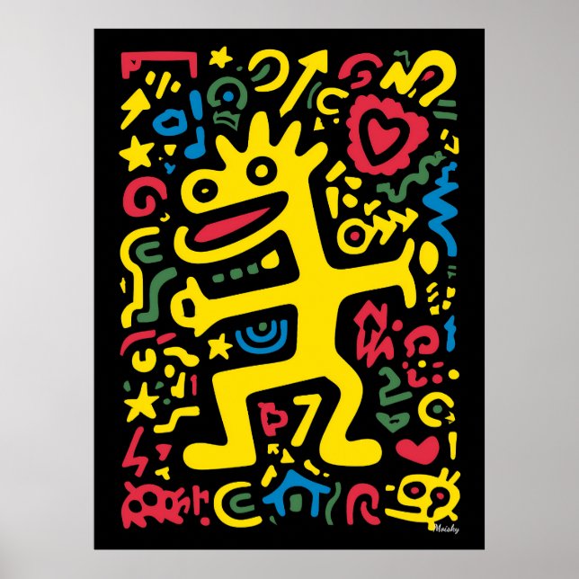 Poster Alien funky Dragon Jaune - Neon Pop Art Créature (Devant)