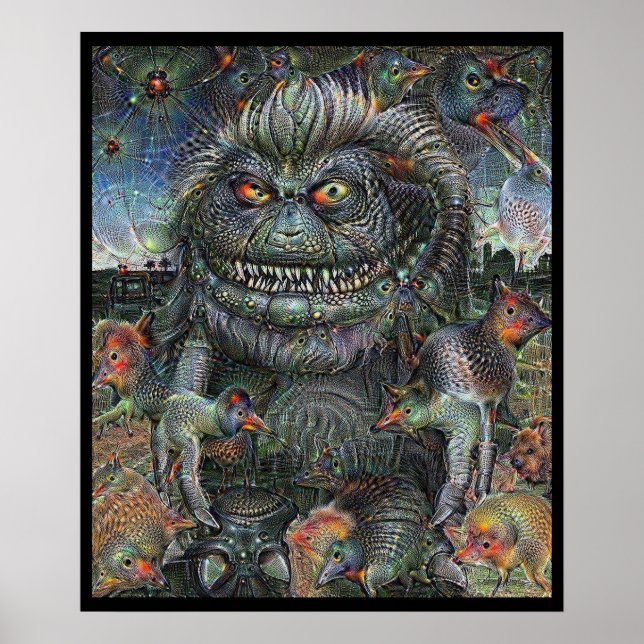 Poster Alien poilu Deep Dream (Devant)