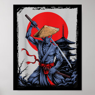 Poster Alien Samurai Ufo Vintage japonais Ukiyo-e