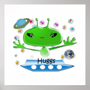 Poster Aliens de l'espace extra-atmosphérique vert mignon