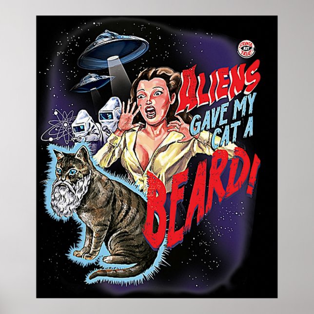 Poster Aliens ont donné à mon chat une barbe TShirt (Devant)