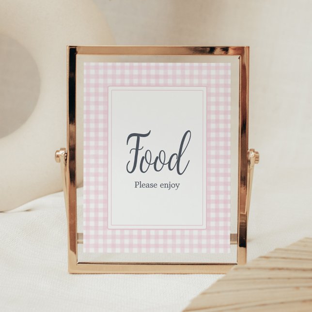 Poster Alimentation classique En vichy Baby shower rose (Girl Gingham Baby Shower Food Sign)
