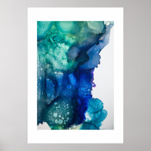 Poster - Alkohol-Tinten-Kunstposter Blau Grün