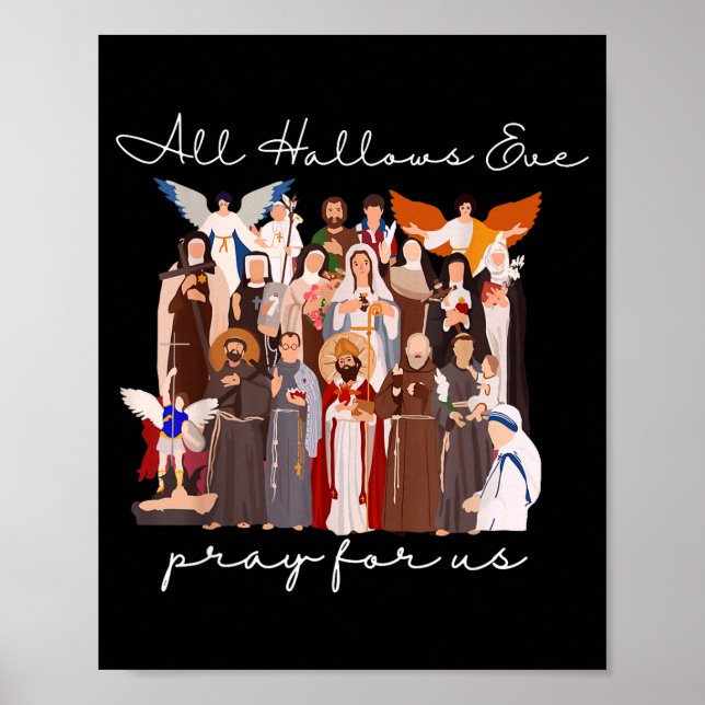 Poster All Hallows Eve Pray For Us Halloween Catholic Sai (Devant)