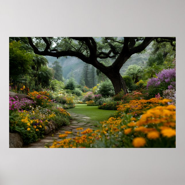 Poster Allée de jardin sous la majestueuse tonnelle fleur (Devant)
