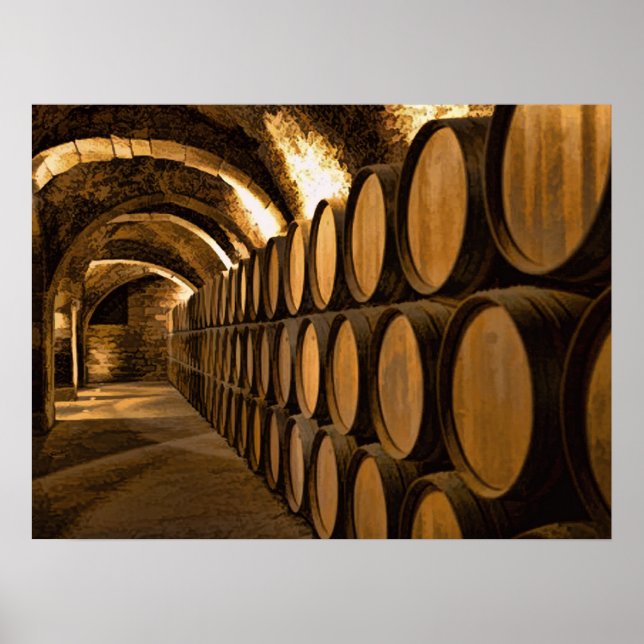 Poster Allée de tonneaux à la vinerie (Devant)