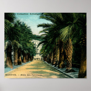 Poster Allee des Pamiers, Menton, France Vintage
