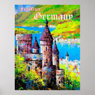 Poster Allemagne, château médiéval à Francfort, rivière p