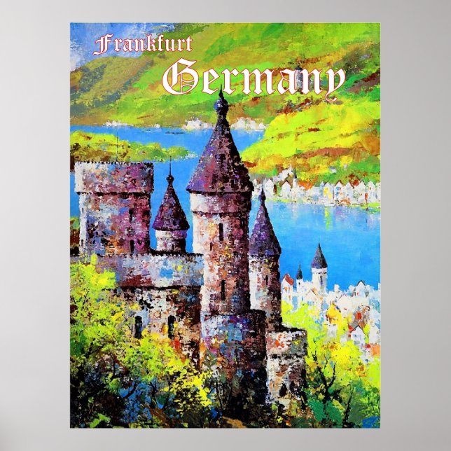 Poster Allemagne, château médiéval à Francfort, rivière p (Devant)