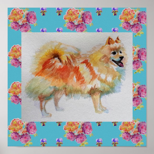 Poster allemand Spitz Pomeranian Chien Rose (Devant)