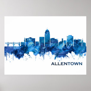 Poster Allentown Pennsylvania Skyline Blue