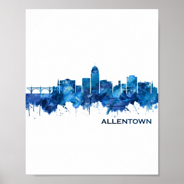 Poster Allentown Pennsylvania Skyline Blue (Devant)