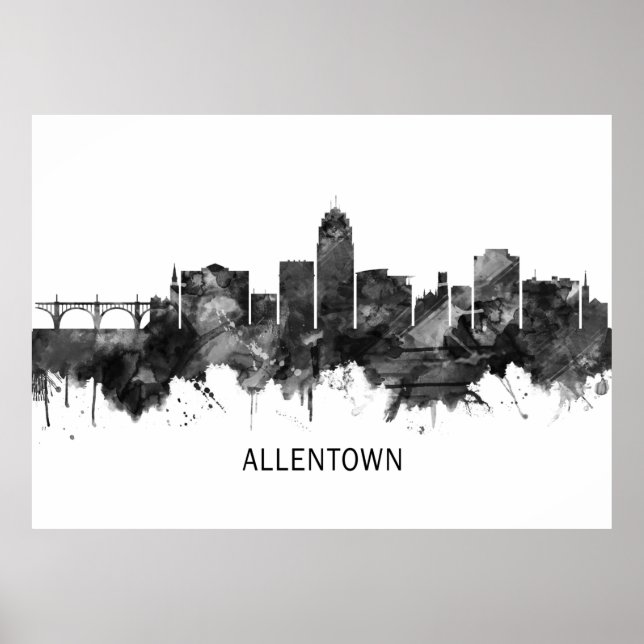 Poster Allentown Pennsylvania Skyline BW (Devant)