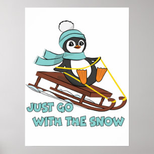 Poster Aller Avec La Neige Dormir Mignonne Pingouin Hiver