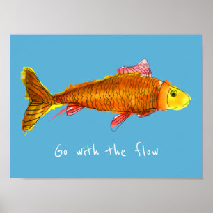 Poster Allez avec le poisson rouge mignon d'écoulement