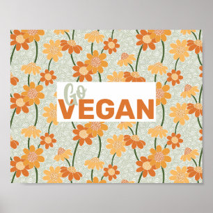 Poster Allez Vegan ! Joli rétro muté fleurs des années 19