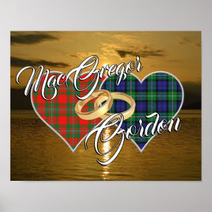 Poster Alliance Écossaise de Mariage Anneau Tartan Cœurs