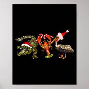 Poster Alligator Pélican Écrevisse Noël Drôle de Fête