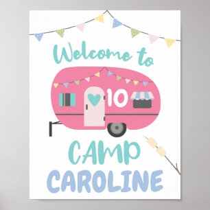 Poster Allons-y Glamping Girly Camp Nom fête d'anniversai