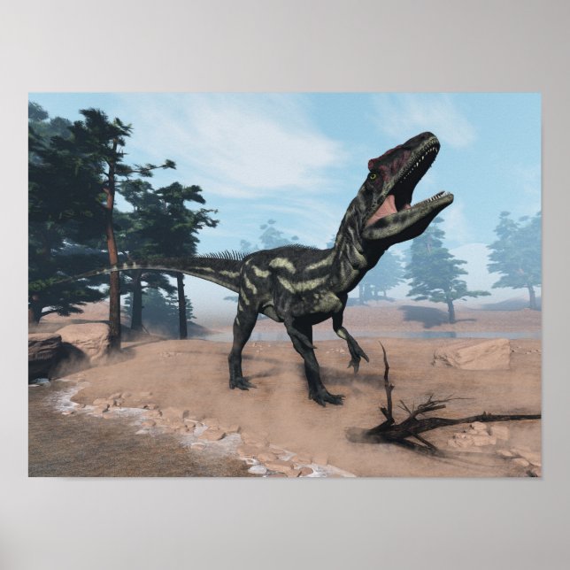 Poster Allosaurus dinosaure rugissement - rendu 3D (Devant)