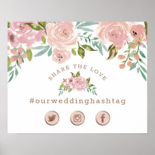 Poster Allusion Rose Vintage médias sociaux Mariage Parta